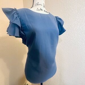 Velvet Fleur Blue Floral Ruffle Blouse •